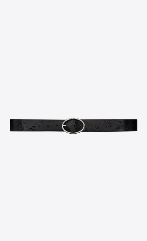 Belt with oval buckle in perforated leather